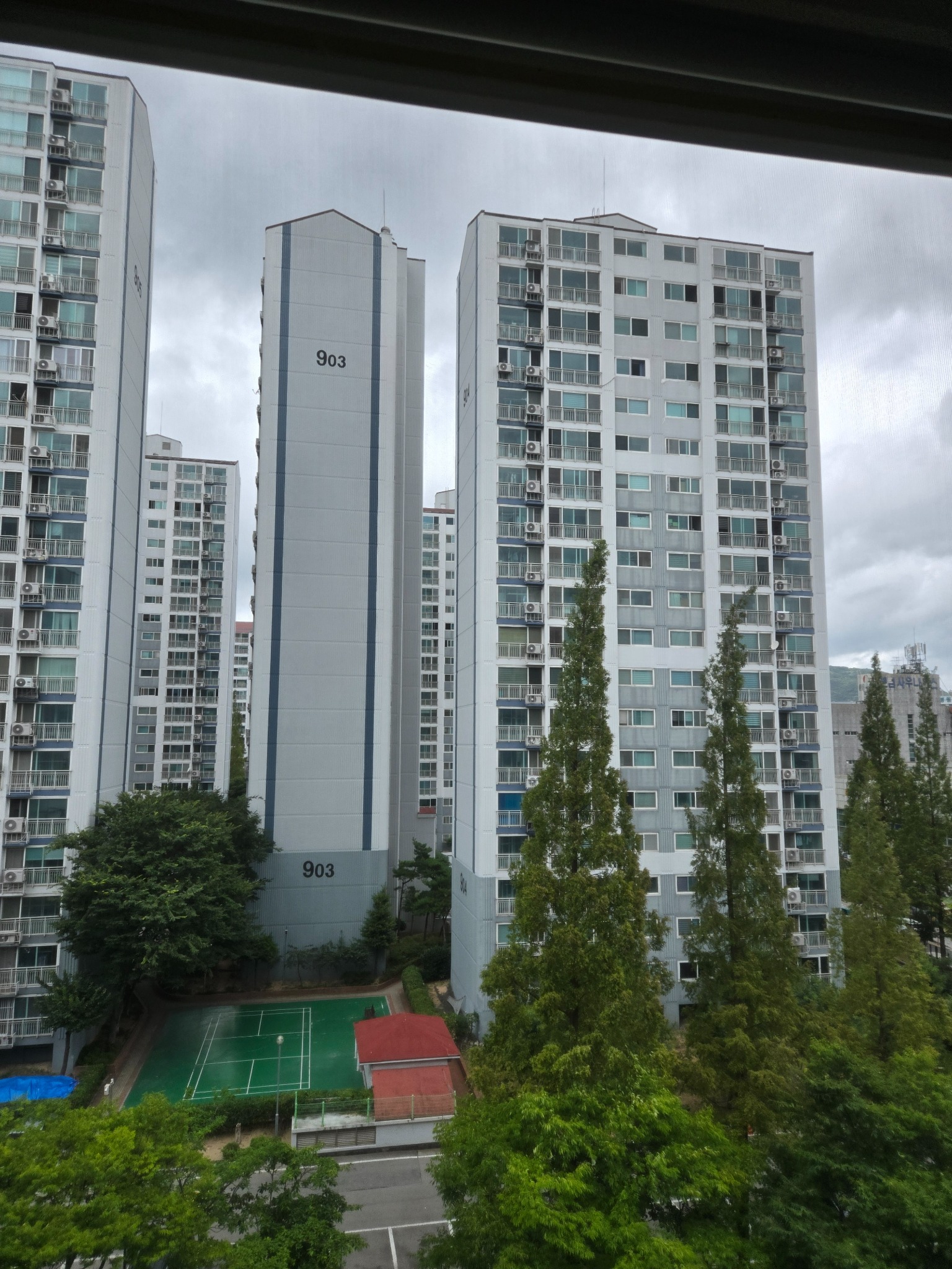 설치 후 방충망 너머로 보이는 시야